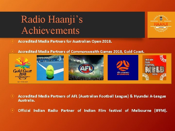 Radio Haanji’s Achievements ⦿ Accredited Media Partners for Australian Open 2018. ⦿ Accredited Media