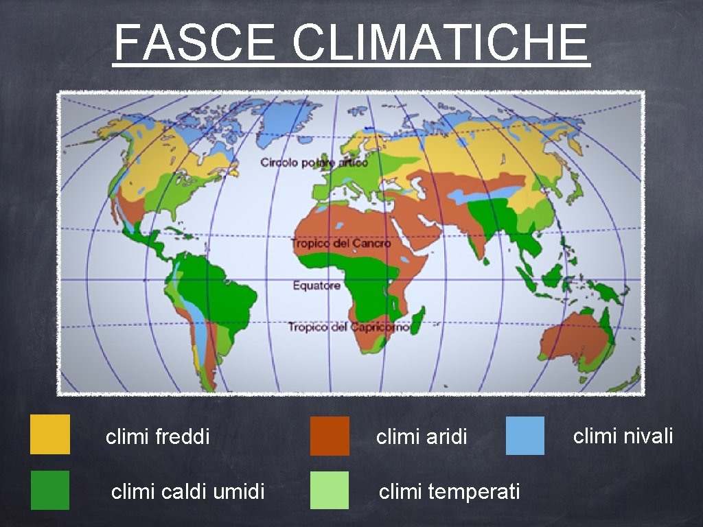 FASCE CLIMATICHE climi freddi climi aridi climi caldi umidi climi temperati climi nivali 