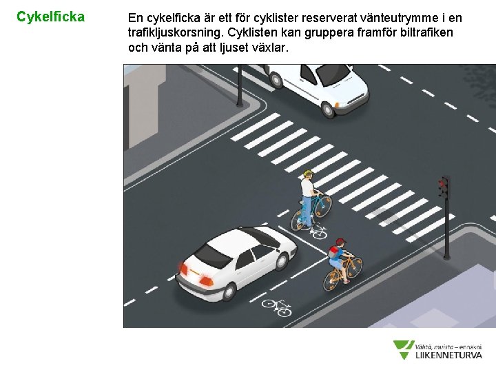 Cykelficka En cykelficka är ett för cyklister reserverat vänteutrymme i en trafikljuskorsning. Cyklisten kan