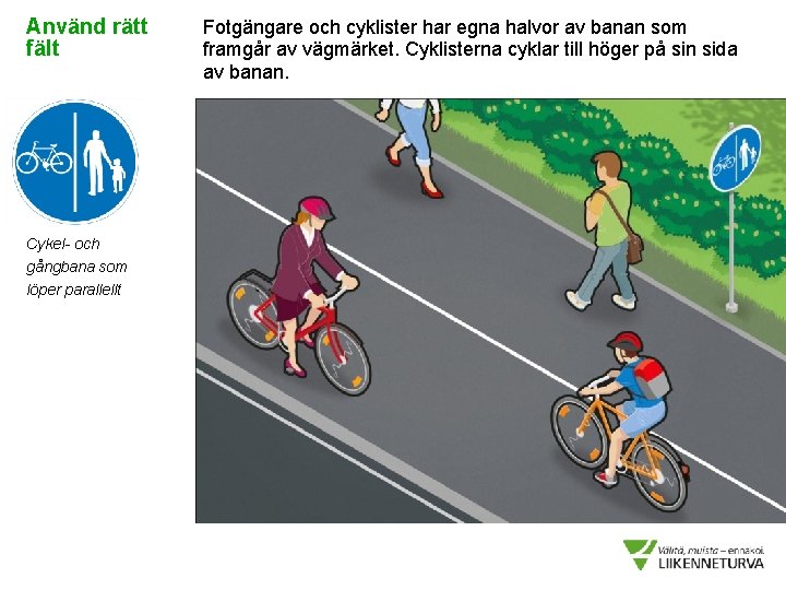 Använd rätt fält Cykel- och gångbana som löper parallellt Fotgängare och cyklister har egna