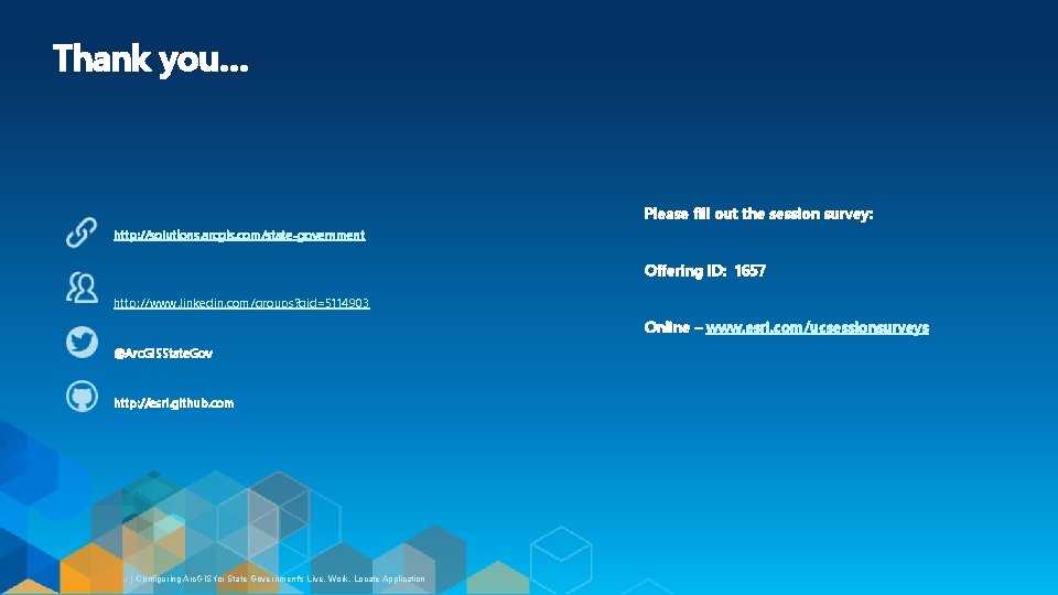 Thank you… Please fill out the session survey: http: //solutions. arcgis. com/state-government Offering ID: Thank you… Please fill out the session survey: http: //solutions. arcgis. com/state-government Offering ID:
