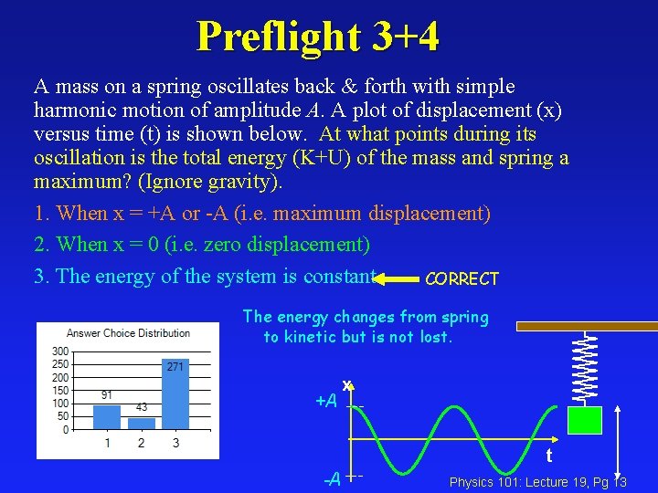 Preflight 3+4 A mass on a spring oscillates back & forth with simple harmonic