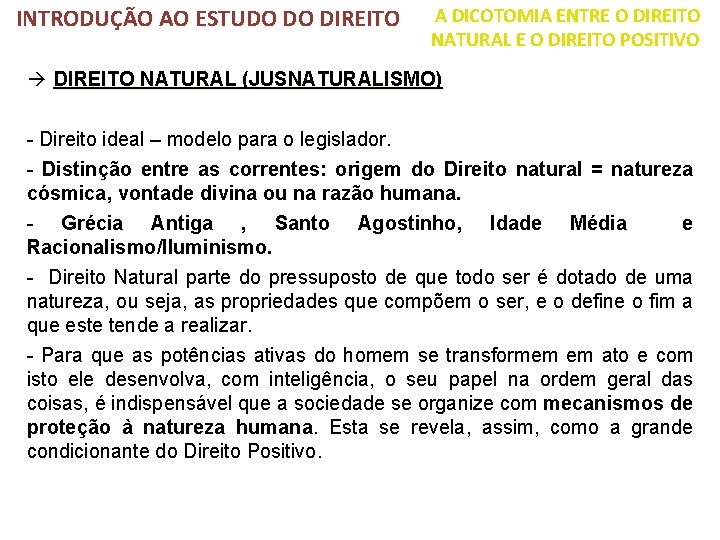 INTRODUÇÃO AO ESTUDO DO DIREITO A DICOTOMIA ENTRE O DIREITO NATURAL E O DIREITO