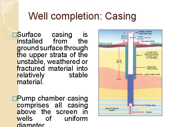 Well completion: Casing �Surface casing is installed from the ground surface through the upper