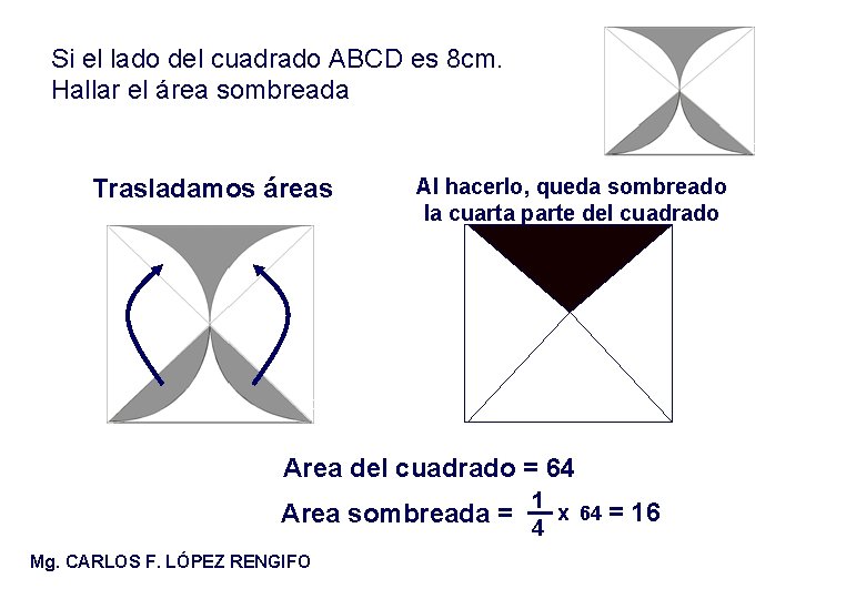 A B C D Si el lado del cuadrado ABCD es 8 cm. Hallar