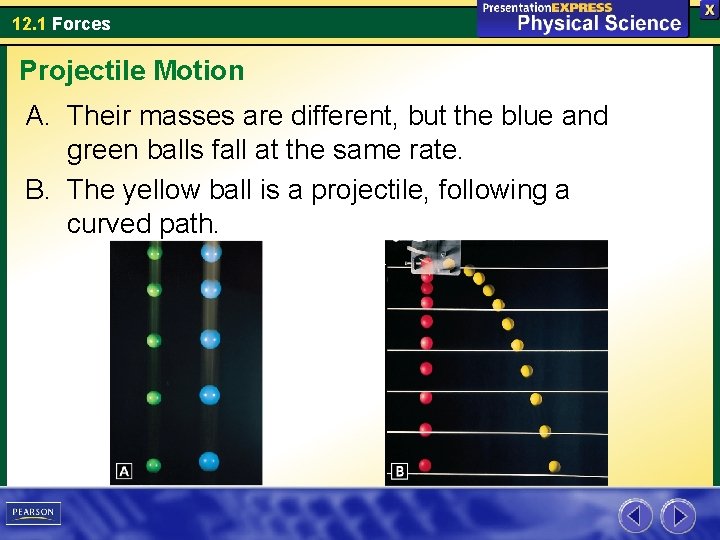 12. 1 Forces Projectile Motion A. Their masses are different, but the blue and