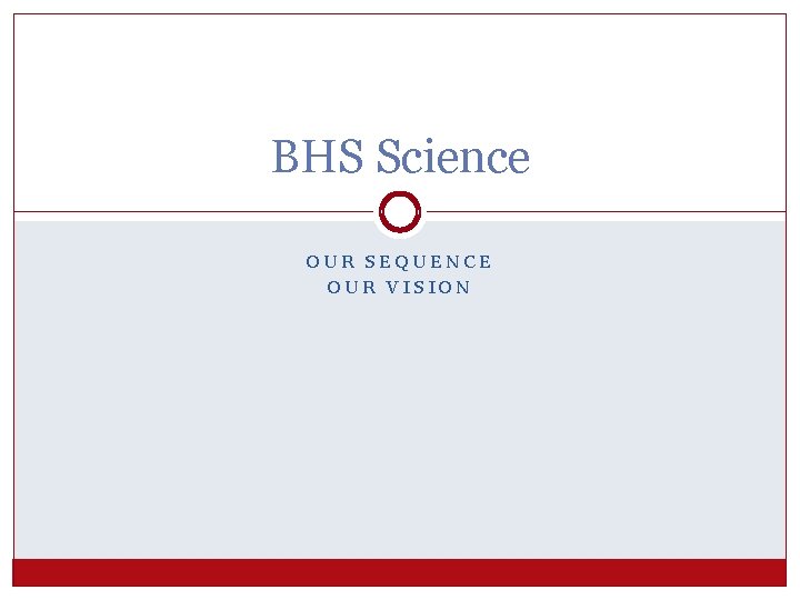 BHS Science OUR SEQUENCE OUR VISION 