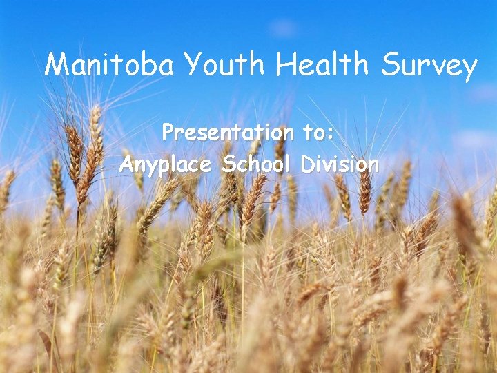 Manitoba Youth Health Survey Presentation to: Anyplace School Division 