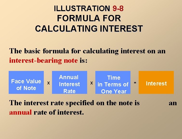 ILLUSTRATION 9 -8 FORMULA FOR CALCULATING INTEREST The basic formula for calculating interest on