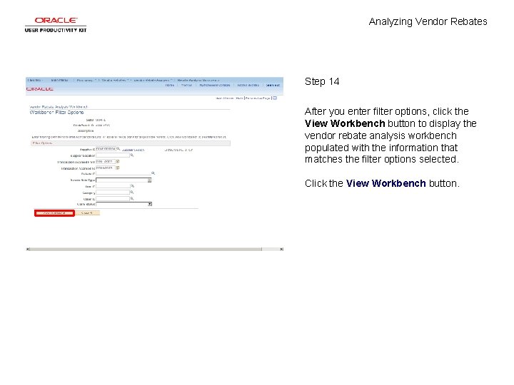 Analyzing Vendor Rebates Step 14 After you enter filter options, click the View Workbench