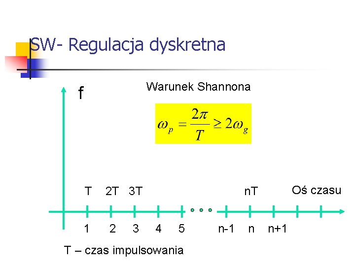 Systemy wbudowane SW- Regulacja dyskretna f Warunek Shannona T 2 T 3 T Systemy wbudowane SW- Regulacja dyskretna f Warunek Shannona T 2 T 3 T