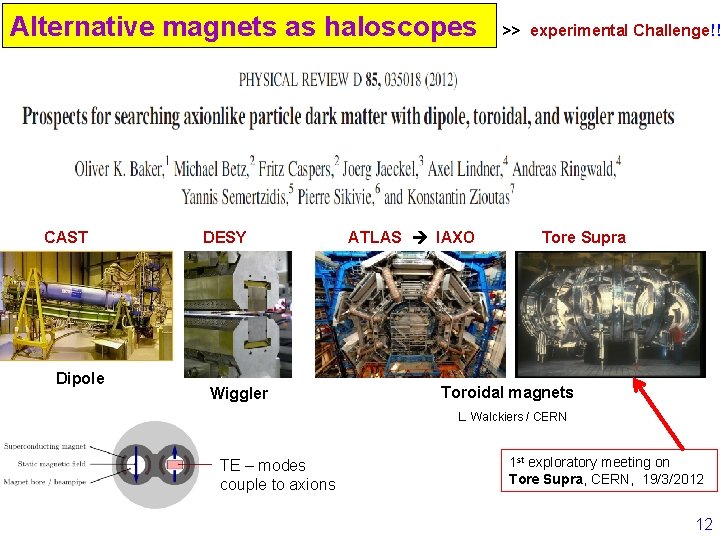 Alternative magnets as haloscopes >> experimental Challenge!! CAST DESY ATLAS IAXO Tore Supra Dipole