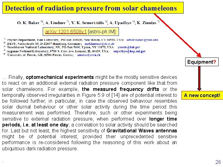 Detection of radiation pressure from solar chameleons. . on a foil ar. Xiv: 1201.