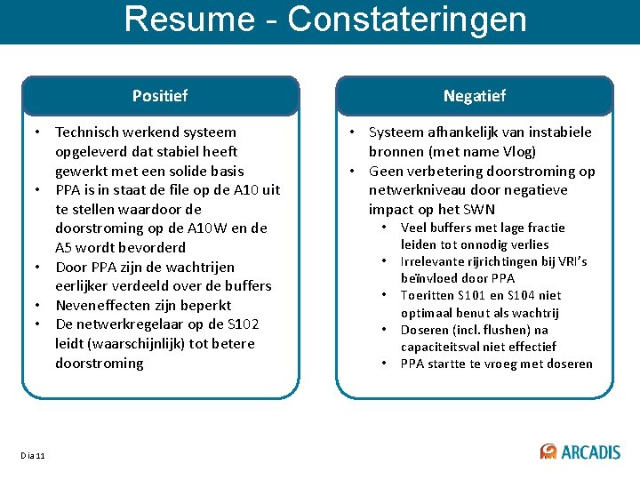 Resume - Constateringen Positief Negatief • Technisch werkend systeem opgeleverd dat stabiel heeft gewerkt