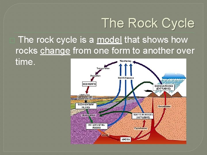 The Rock Cycle � The rock cycle is a model that shows how rocks