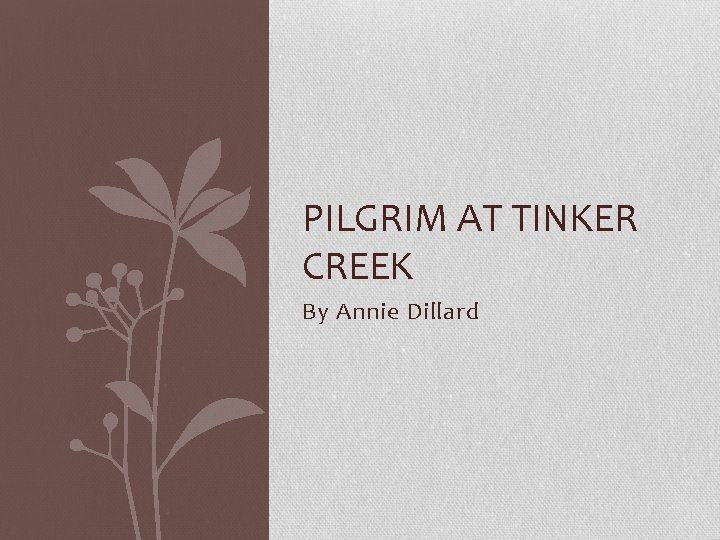 PILGRIM AT TINKER CREEK By Annie Dillard 