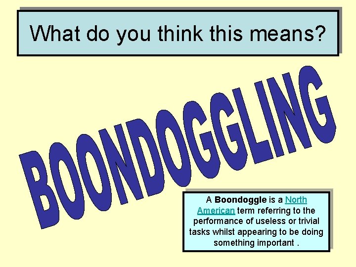 What do you think this means? A Boondoggle is a North American term referring