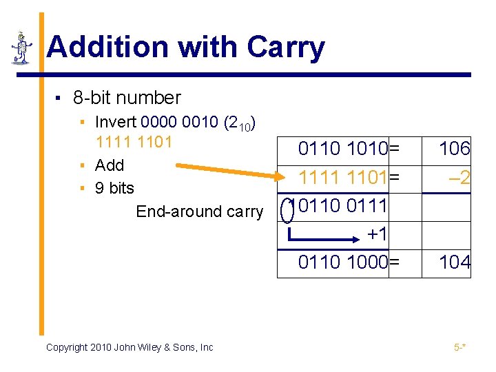 Addition with Carry ▪ 8 -bit number ▪ Invert 0000 0010 (210) 1111 1101