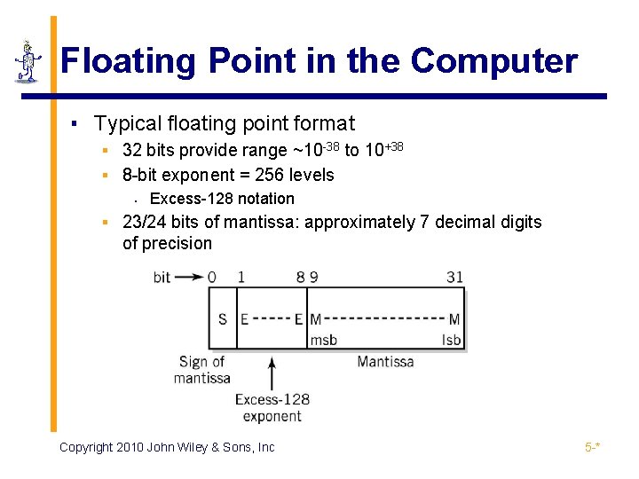 Floating Point in the Computer ▪ Typical floating point format ▪ 32 bits provide