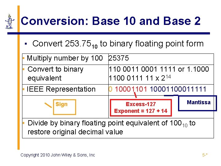 Conversion: Base 10 and Base 2 ▪ Convert 253. 7510 to binary floating point