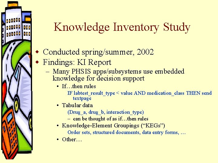 Knowledge Inventory Study w Conducted spring/summer, 2002 w Findings: KI Report – Many PHSIS Knowledge Inventory Study w Conducted spring/summer, 2002 w Findings: KI Report – Many PHSIS