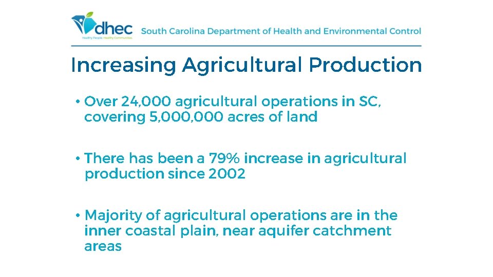 Increasing Agricultural Production • Over 24, 000 agricultural operations in SC, covering 5, 000