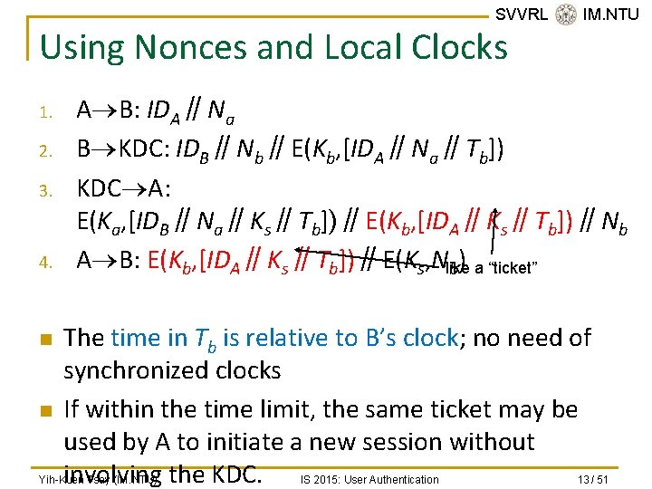 SVVRL @ IM. NTU Using Nonces and Local Clocks 1. 2. 3. 4. n