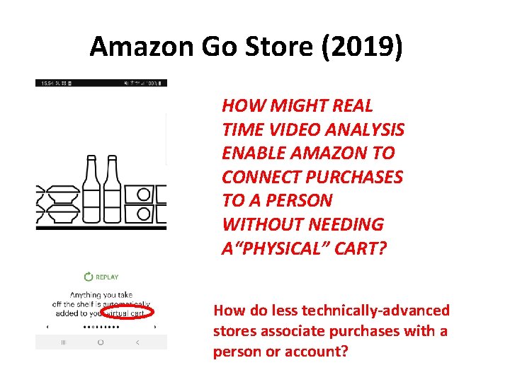 Amazon Go Store (2019) HOW MIGHT REAL TIME VIDEO ANALYSIS ENABLE AMAZON TO CONNECT