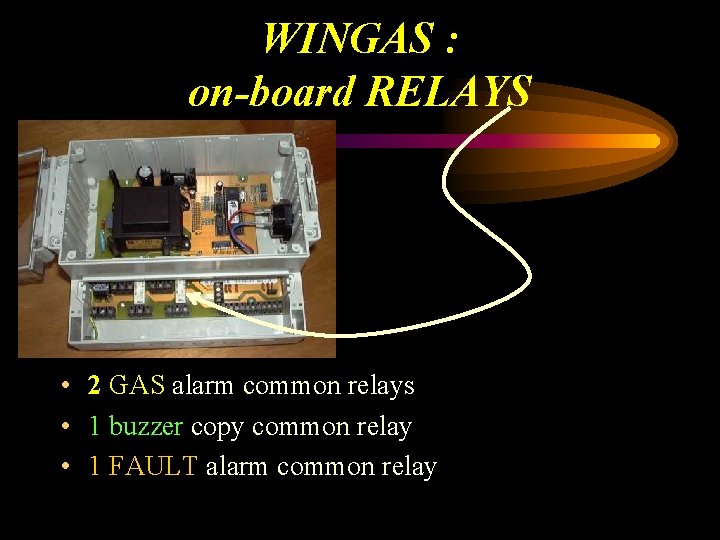 WINGAS : on-board RELAYS • 2 GAS alarm common relays • 1 buzzer copy