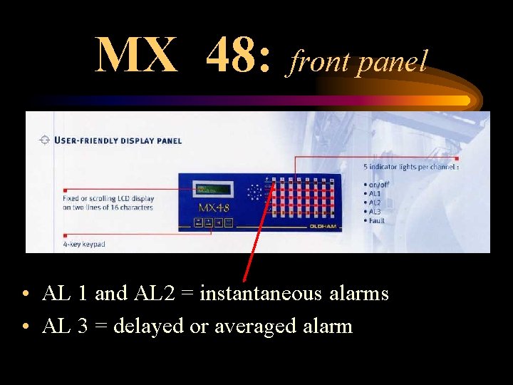 MX 48: front panel • AL 1 and AL 2 = instantaneous alarms •