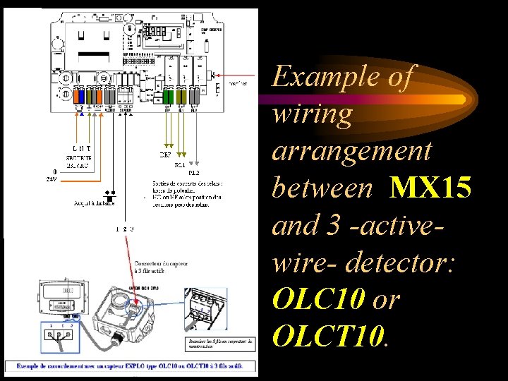 Example of wiring arrangement between MX 15 and 3 -activewire- detector: OLC 10 or