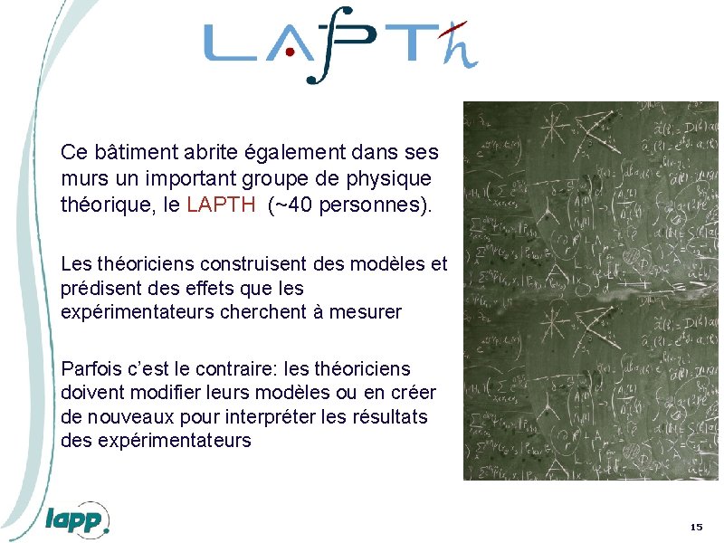 Ce bâtiment abrite également dans ses murs un important groupe de physique théorique, le Ce bâtiment abrite également dans ses murs un important groupe de physique théorique, le