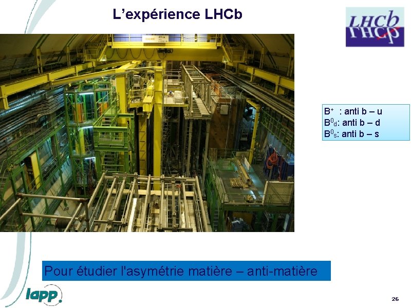 L’expérience LHCb B+ : anti b – u B 0 d: anti b – L’expérience LHCb B+ : anti b – u B 0 d: anti b –