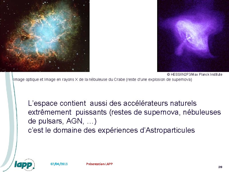 © HESS/IN 2 P 3/Max Planck Institute Image optique et Image en rayons X © HESS/IN 2 P 3/Max Planck Institute Image optique et Image en rayons X