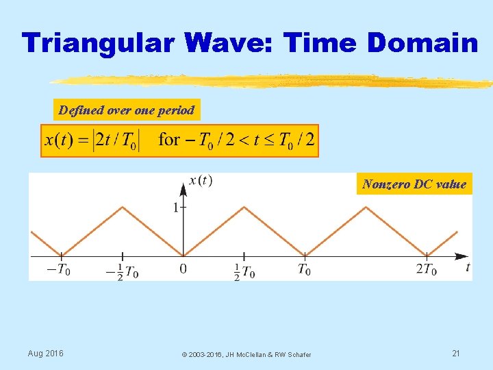 Triangular Wave: Time Domain Defined over one period Nonzero DC value Aug 2016 ©