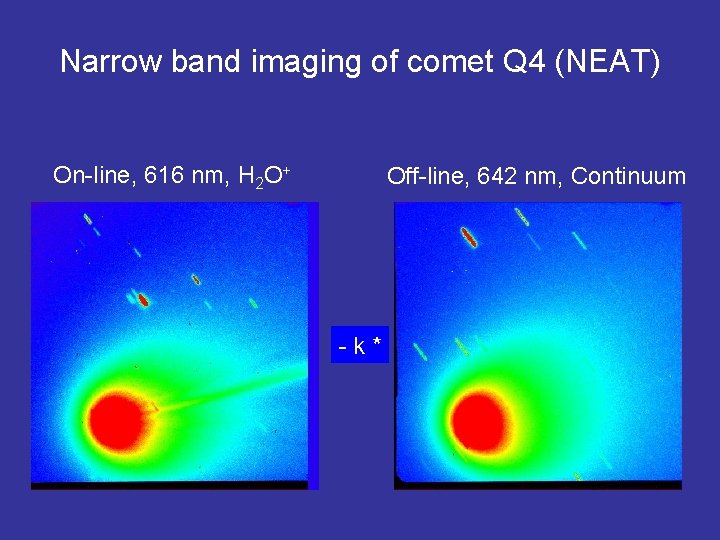 Narrow band imaging of comet Q 4 (NEAT) On-line, 616 nm, H 2 O+