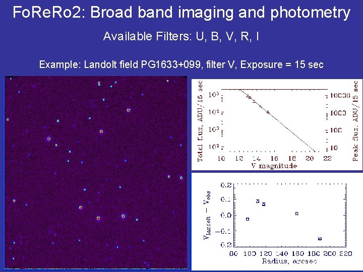 Fo. Re. Ro 2: Broad band imaging and photometry Available Filters: U, B, V,