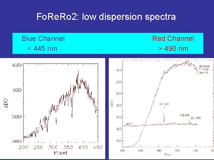Fo. Re. Ro 2: low dispersion spectra Blue Channel < 445 nm Red Channel