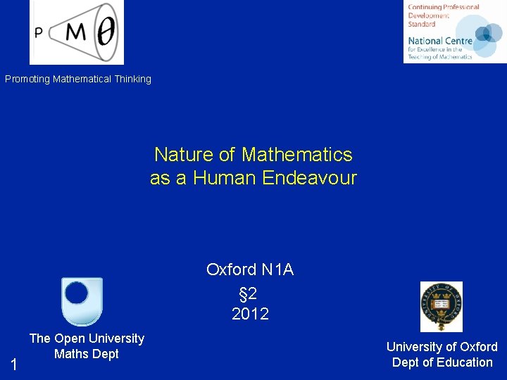 Promoting Mathematical Thinking Nature of Mathematics as a Human Endeavour Oxford N 1 A