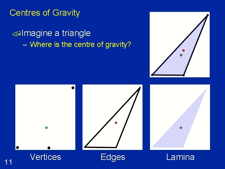 Centres of Gravity /Imagine a triangle – Where is the centre of gravity? 11