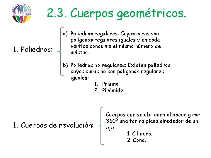 2. 3. Cuerpos geométricos. 1. Poliedros: a) Poliedros regulares: Cuyas caras son polígonos regulares