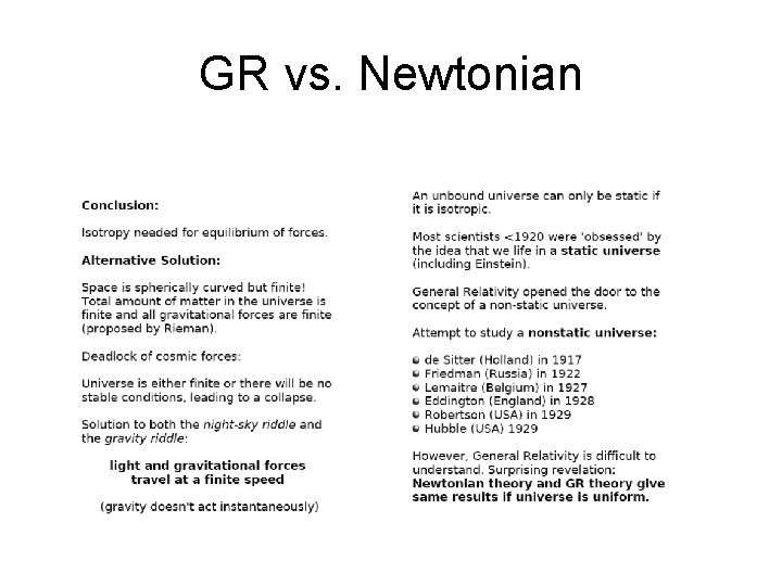 GR vs. Newtonian 