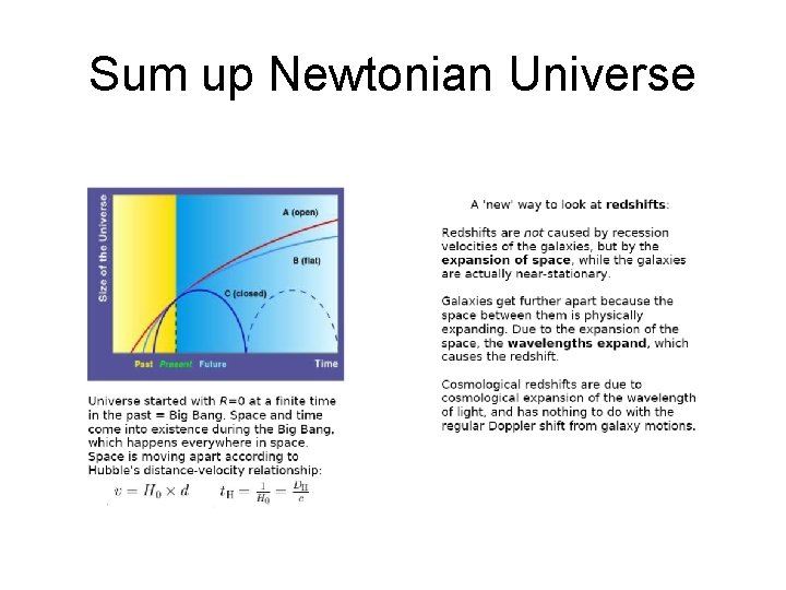 Sum up Newtonian Universe 