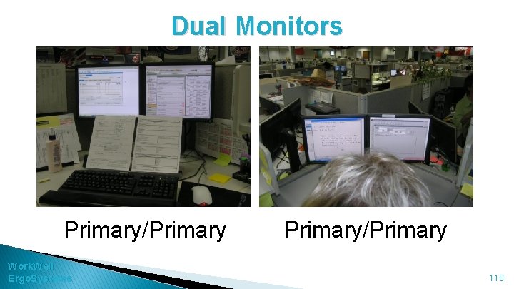 Dual Monitors Primary/Primary Work. Well Ergo. Systems Primary/Primary 110 