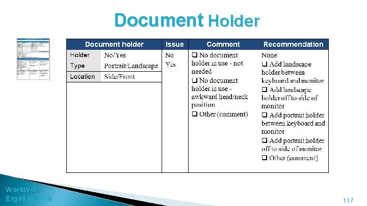 Document Holder Work. Well Ergo. Systems 117 