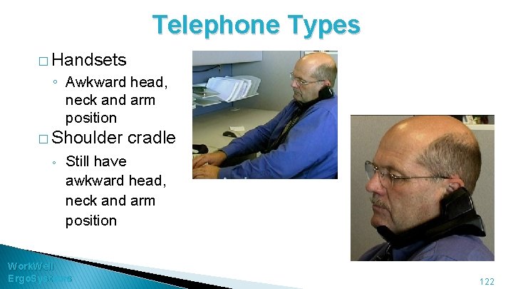 Telephone Types � Handsets ◦ Awkward head, neck and arm position � Shoulder cradle