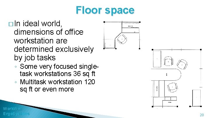 Floor space � In ideal world, dimensions of office workstation are determined exclusively by