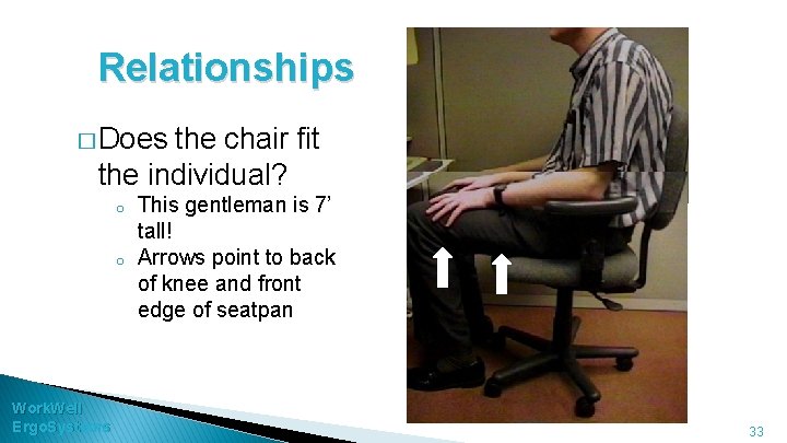 Relationships � Does the chair fit the individual? o o Work. Well Ergo. Systems