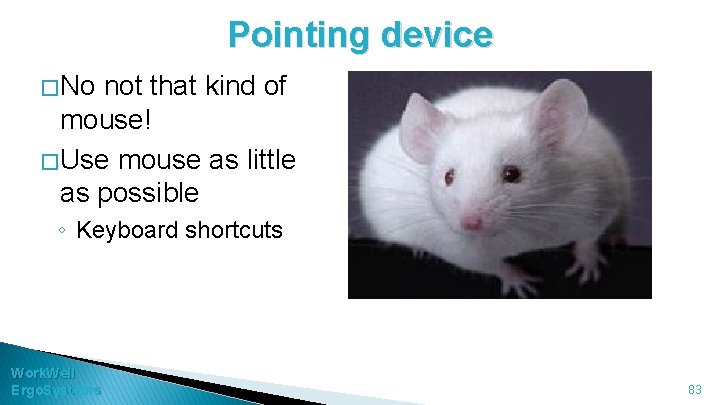 Pointing device � No not that kind of mouse! � Use mouse as little