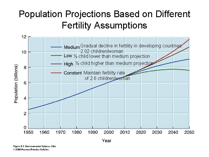 Population Projections Based on Different Fertility Assumptions Gradual decline in fertility in developing countries.